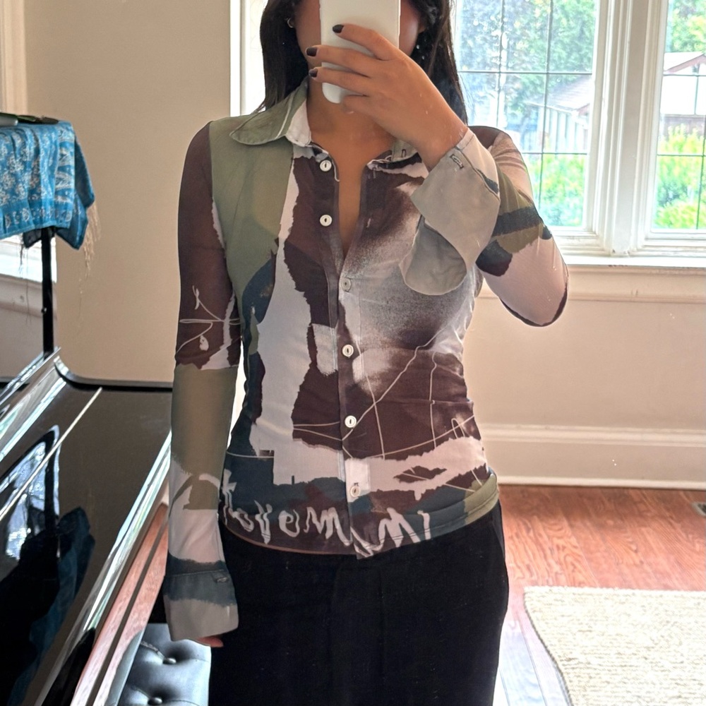 iNAMORATA Abstract Graphic Print Button Blouse Shirt Multicolour